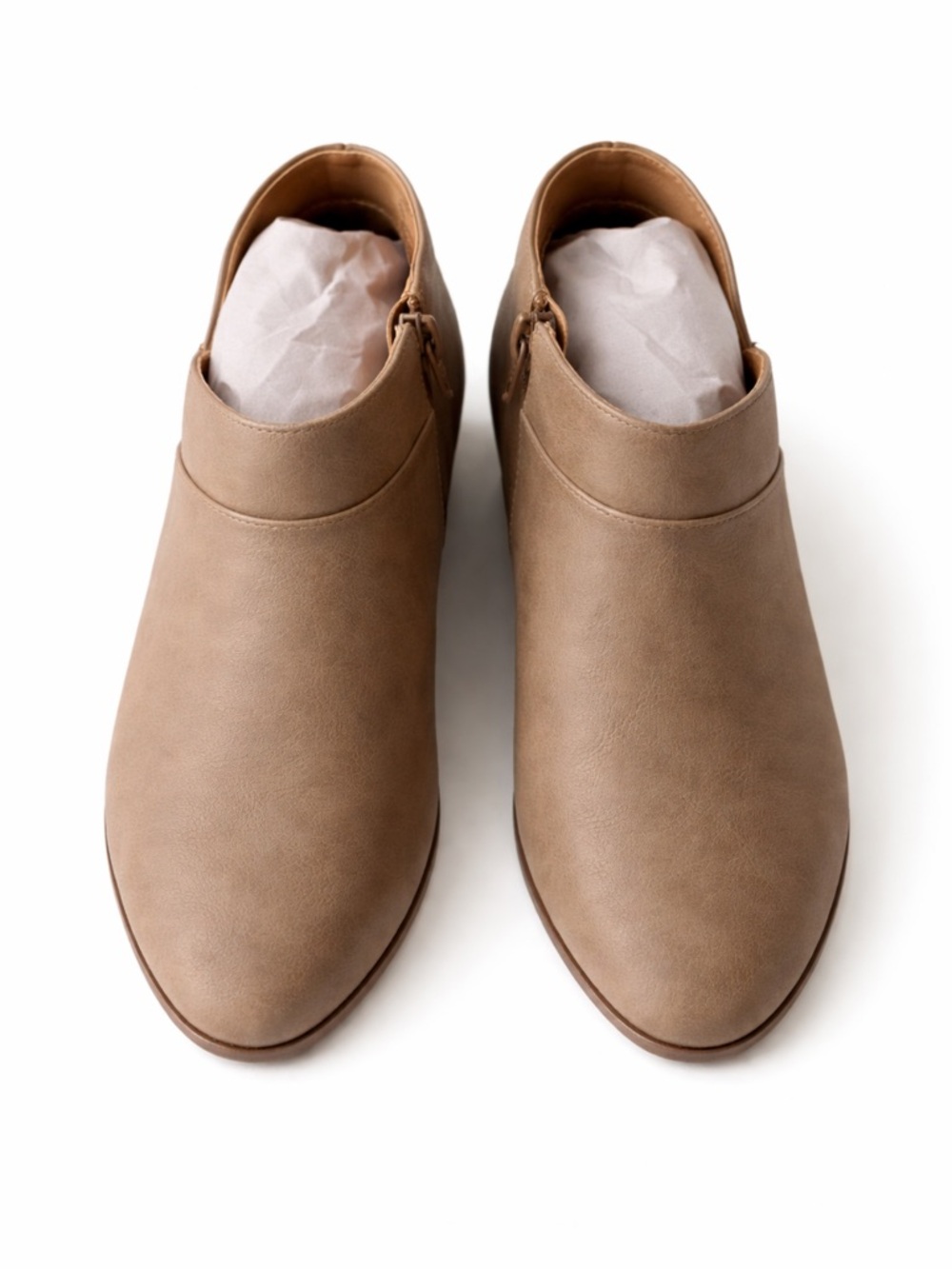 Comfortview Taupe Ankle Booties 8W Wide V-Cut Side Zip Low Heel Comfort Shoes